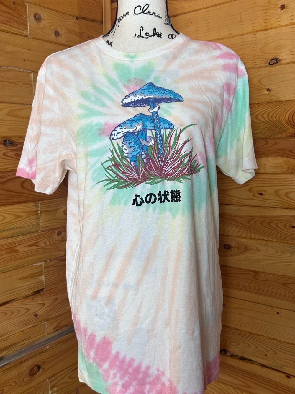 PacSun Pastel Tie-Dye Graphic Tee with Blue Mushroom Print